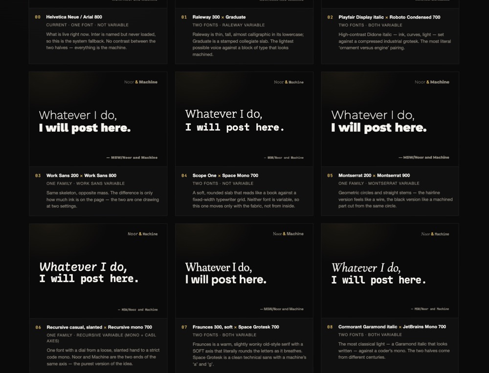 Type studies, part 2: more title cards, including Fraunces with Space Grotesk